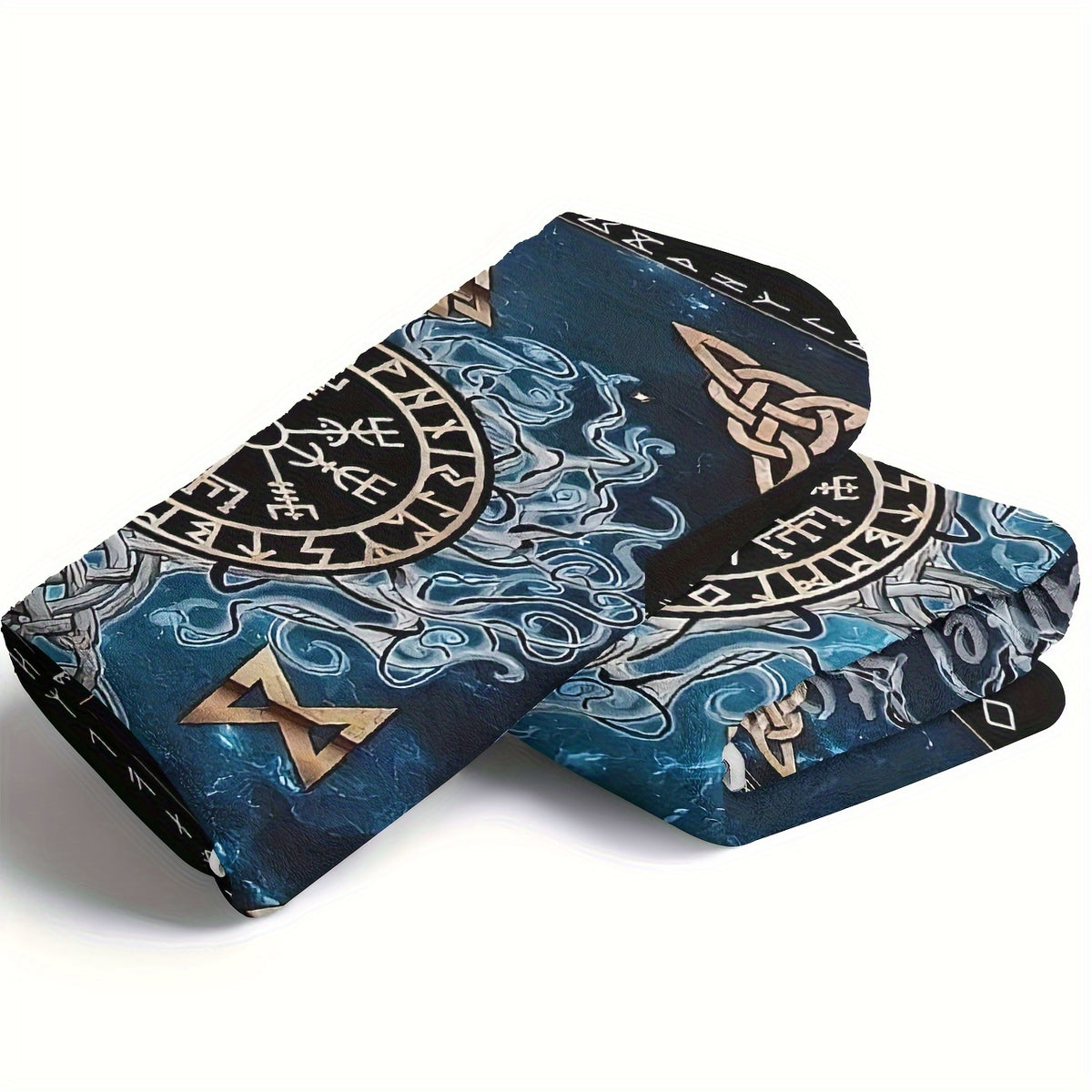 Cozy Viking Norse Flannel Throw Blanket - Celtic Knot & Rune Symbols with Odin's Rune Staff & Valknut - All-Season Soft for Couch,, Travel - Viking-Inspired Gift for & ( Mythology Design)