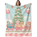 1pc, 2D Flat Christmas Tree And Little Bear Train Theme Flannel Blanket, Soft Comfortable Warm, Blue Pink Festive Design, Durable Plush, All Seasons, Warm Cover, Suitable for Weekend Sofa Naps, Reading Time, Bedroom Bed Use