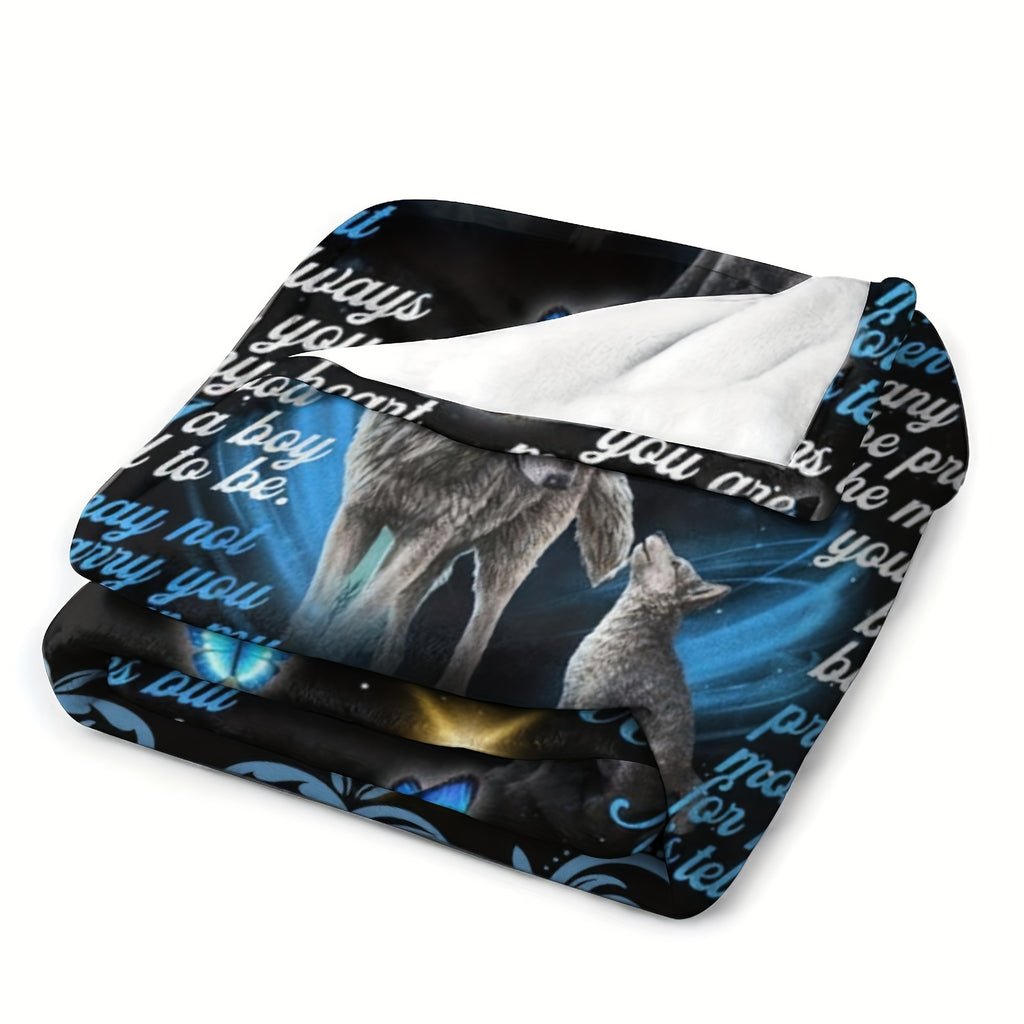 Comfortable Flannel Blanket Soft, Son, I Love You Now and Forever, Warm and Lightweight, Suitable for All Seasons, Perfect for Sofa, Bed, Travel, Camping, Etc., Ideal Holiday Gift for Christmas, Halloween, or Any Occasion, 1pc