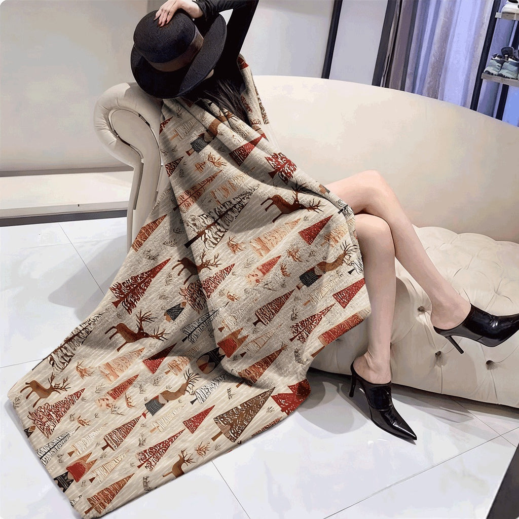 1pc Flannel Blanket Festive Christmas Winter Forest Pattern Soft Warm Throw, with Colorful Christmas Trees & Deer Snowman for Christmas Holiday Home Decor