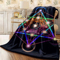 1pc Flannel Blanket Psychedelic Sacred Geometry Design with Colorful Lines & Glowing Dots Mystical Dark Background Cozy Soft Throw for Sofa & Perfect for Meditation & Spiritual Home Decor