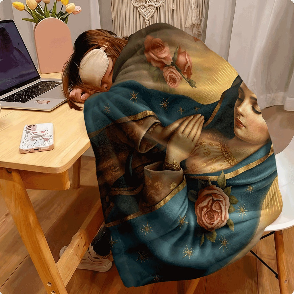 1pc Bohemian And Religious Flannel Blanket Super Soft All-Season Bedspread, HD Print Quilted-Like Texture, Catholic Gift for Sofa Or Bed Cover