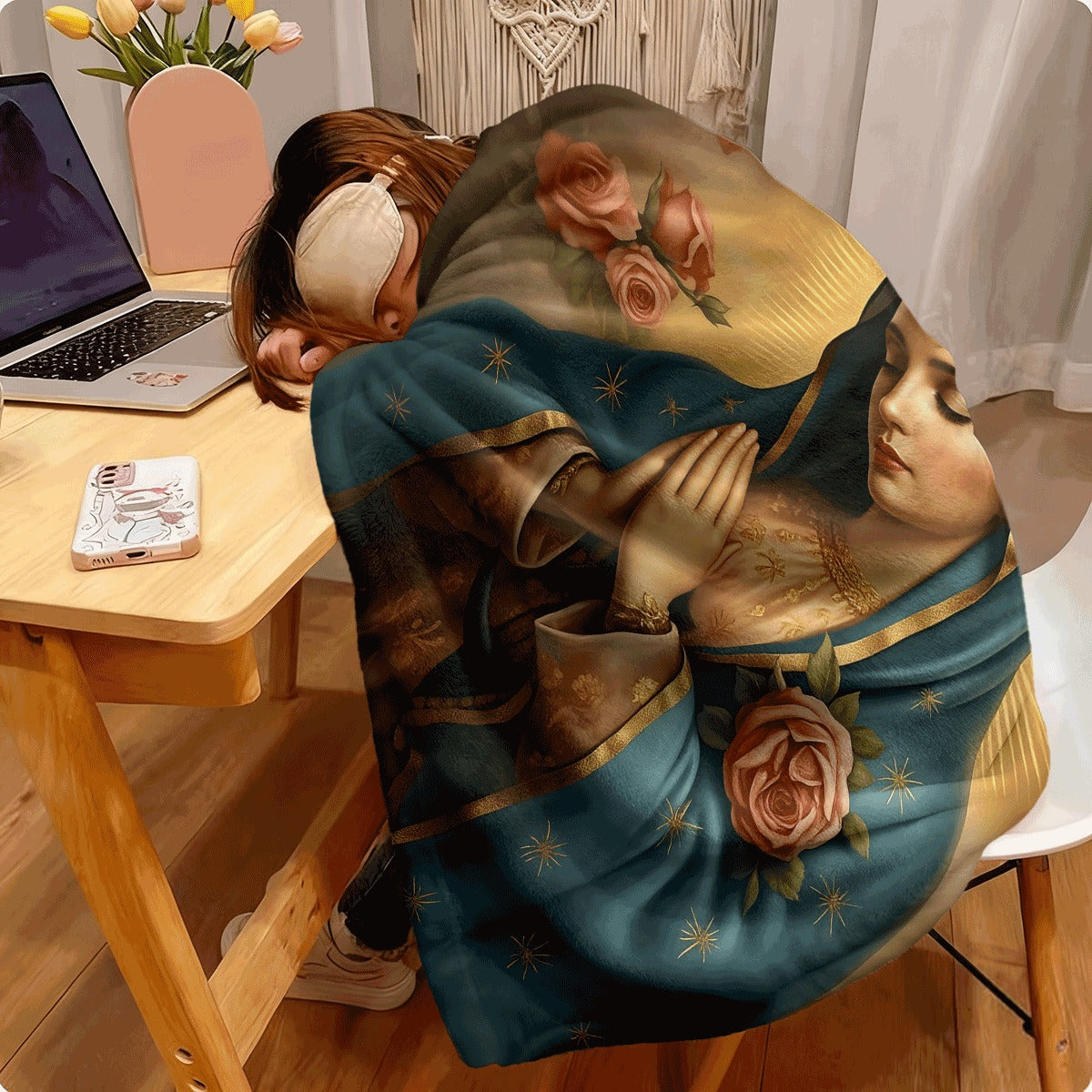 1pc Bohemian And Religious Flannel Blanket Super Soft All-Season Bedspread, HD Print Quilted-Like Texture, Catholic Gift for Sofa Or Bed Cover