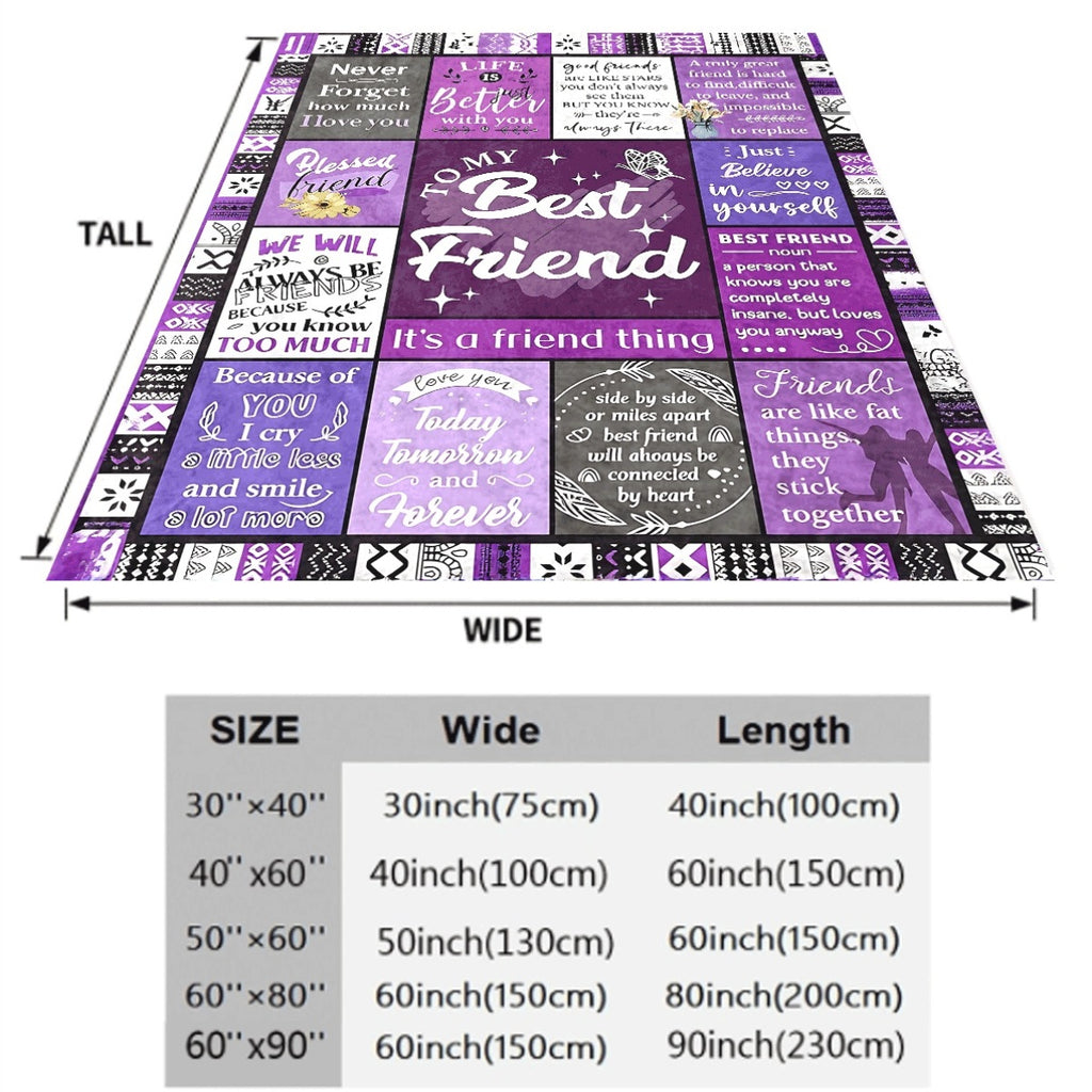 1pc Purple for best Friend Inspirational Quote Flannel Blanket Encouragement Message Design Soft Warm Throw for Couch Friendship Gift for Bestie