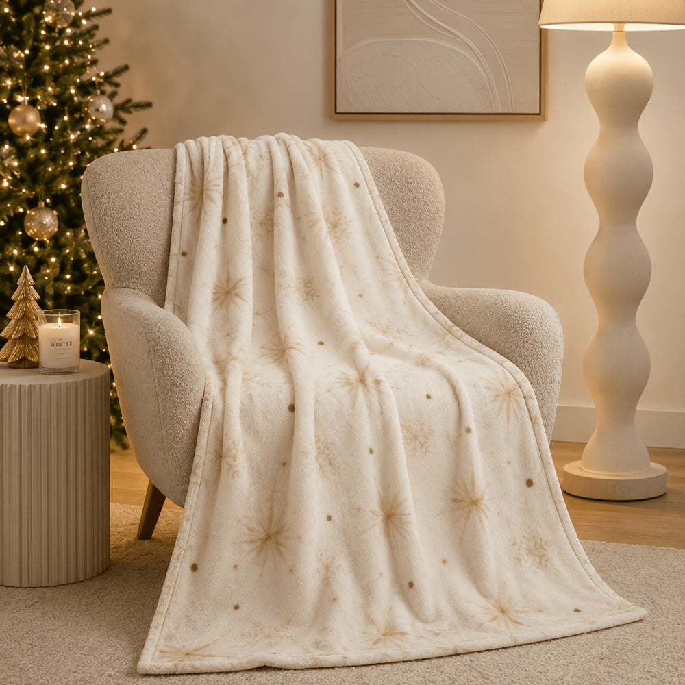Blanket, Cream Venus Christmas Blanket, Warm Venus Mang Champagne Snowflake Minimalist Pattern Soft Blanket, Living Room Sofa Bedroom Autumn and Winter Warm Home Decoration Blanket