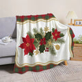 1pc Christmas Floral And Holly Leaf Theme Flannel Blanket, Soft Comfortable Warm, Red Green Golden Design, All-Season Blanket, Warm Cover, Multiple Sizes Available, Suitable for Living Room Sofa, Bedroom, Reading Corner, Leisure Time