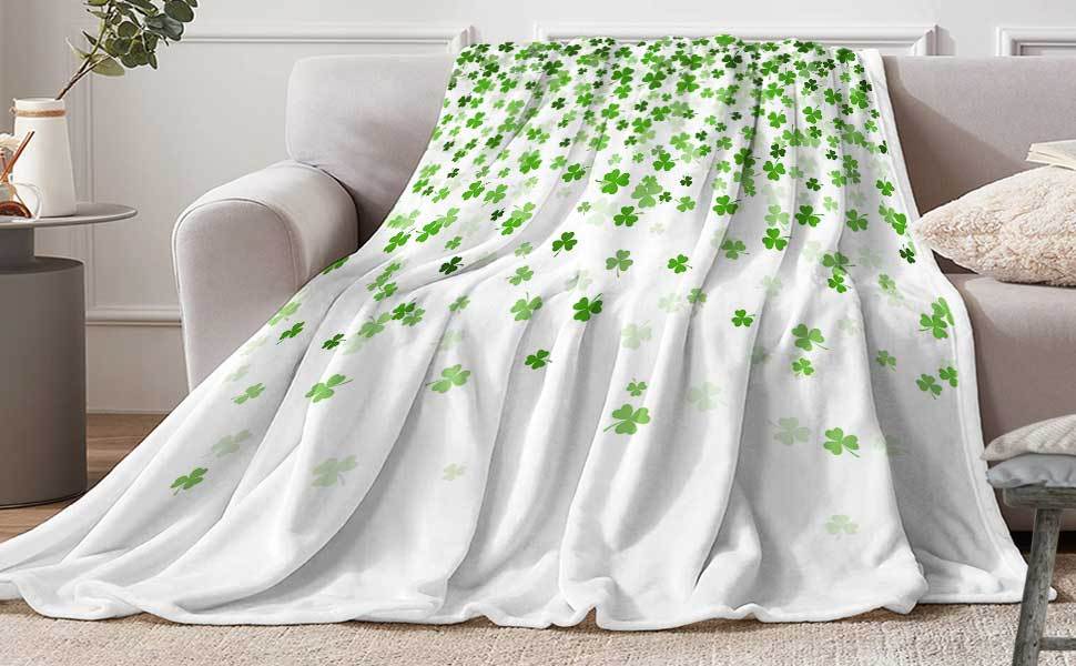 St Patricks Day Throw Blanket, St Patrick's Day Blanket Irish Blanket Green Clover Shamrocks Throw Blanket Spring Holiday Blanket St. Patrick's Throw Blanket for or Couch Sofa, 50x60 Inch, Multi1