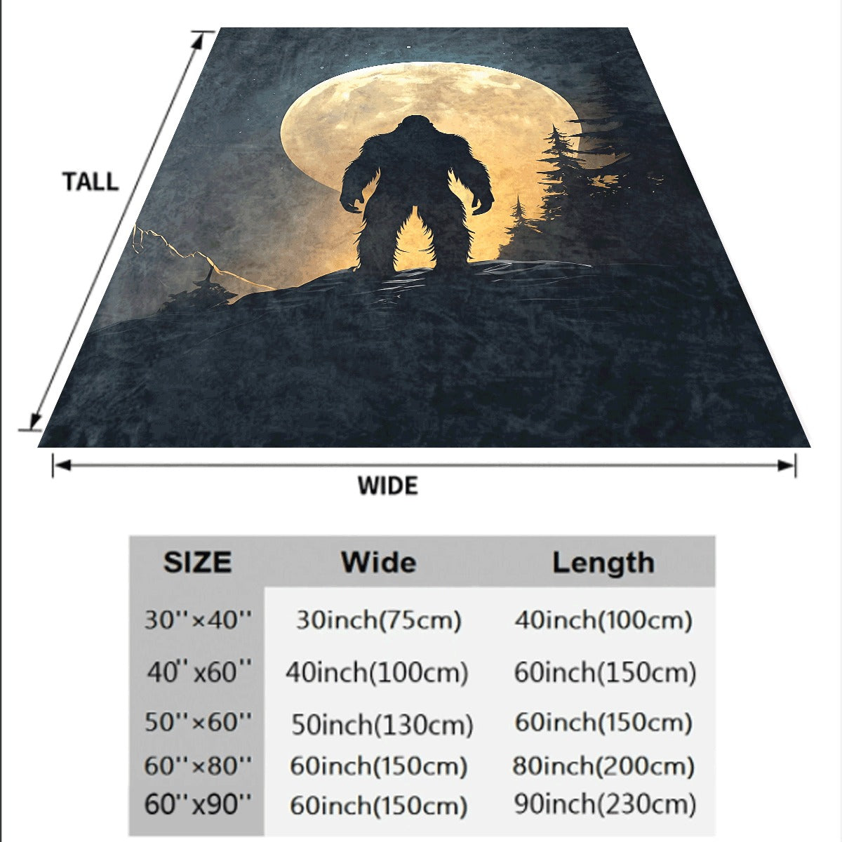 1pc Cozy Bigfoot Moonlight Flannel Throw Blanket Soft Warm & Plush with Full Moon & Forest Design Perfect for Couch Office & Camping Ideal Gift for Family & Friends Available in Multi