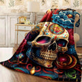 1pc Colorful Sugar Skull Flannel Blanket Vibrant Floral And Ornate Skull Design Cozy Soft Flannel Material for Sofa All-Season Comfort Decor Throw