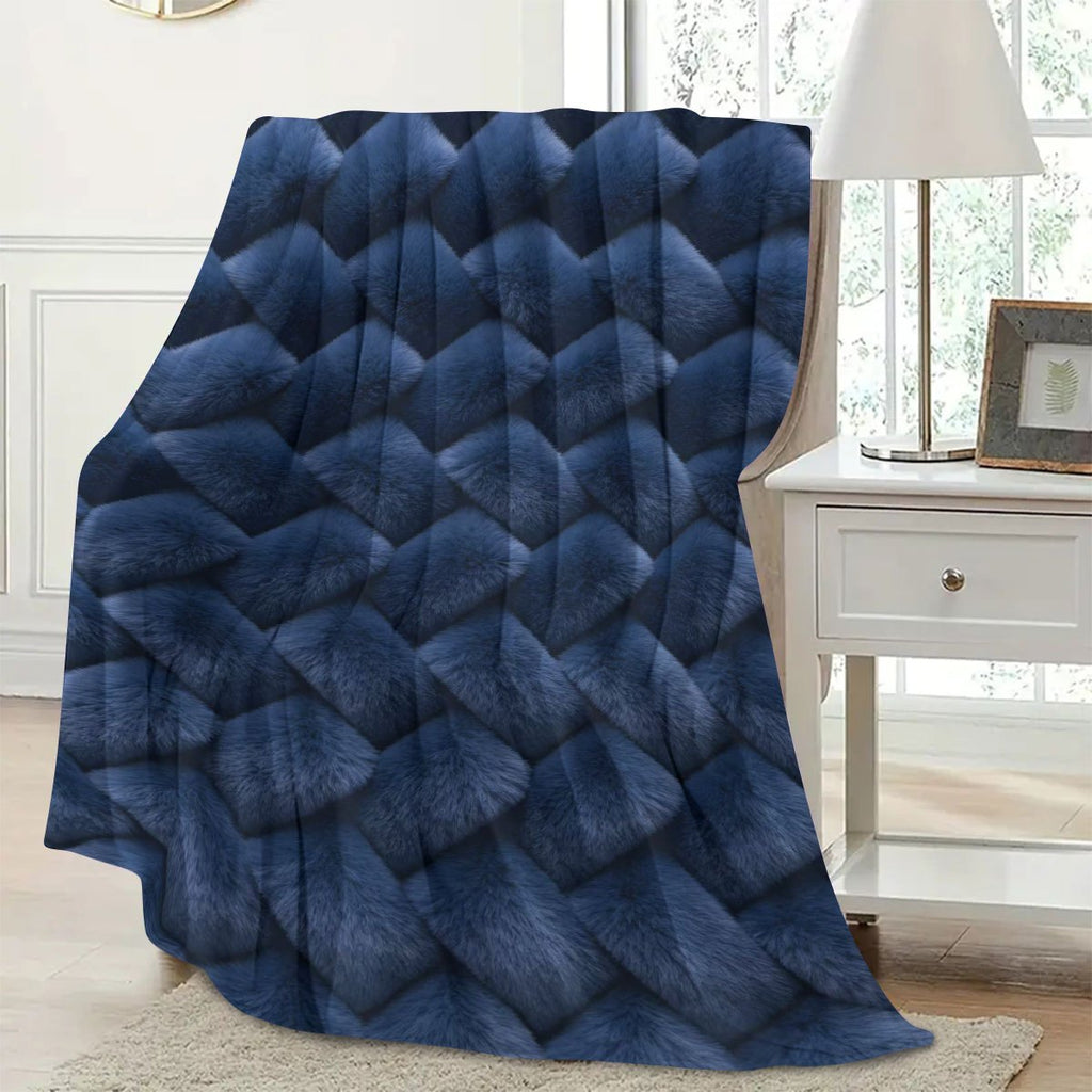 1pc 2D Printed Fleece Blue Diamond Pattern Blanket, Faux Fur Print Design - Soft, Warm, And Comfortable, Lightweight And Durable, Multiple Sizes Available, Ideal for Holiday Gatherings, Living Room, Bedroom, Office, All-Season Versatile Gift