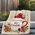 1pc Christmas Gingerbread Hot Cocoa Throw Blanket, Santa Hat And Gingerbread Print Design, Full-Size Blanket, Soft Fleece Velvet, Lightweight And Durable, Multi-Size Available, Suitable for Christmas Decor, Outdoor Leisure, Living Room Sofa