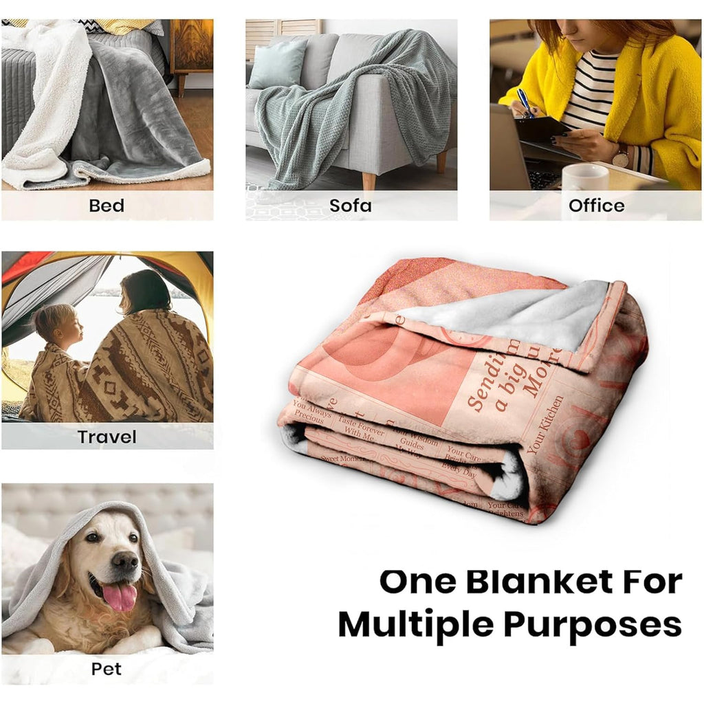 Mom Blanket Gifts- Cozy Flannel Throw Blanket 60x50 for Birthday Gifts, Thoughtful Gifts from Daughter or Son, Warm Hug Blanket with Sweet Message for Best Mom Ever