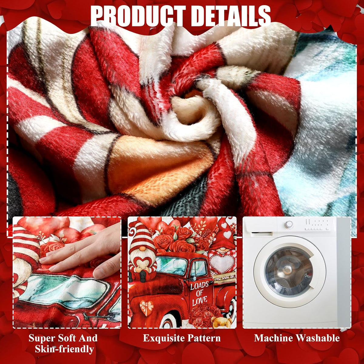 Breling Happy Valentine's Day Throw Flannel Blanket Red Truck Heart Cozy Fuzzy Warm Throw Blanket with Valentine's Themed Print Gift for Couch Sofa Bed Home Decor 60x50