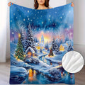 Christmas Village Pattern Flannel Blanket, Soft and Warm Lunch Break Blanket, Suitable for Sofa, Travel, Camping, Living Room, Office, Chairs, Available in Four Seasons, Hot Printed Flannel Blanket, Multipurpose Blanket