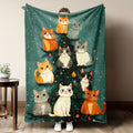 1pc 2D Flat Print Christmas Cat Tree Pattern Blanket, Soft Flannel Throw Blanket, Dark Green Design, Suitable for All Seasons, Warm Cover Blanket, Multiple Sizes Available, Suitable for Living Room Sofa, Bedroom, Reading Nook, Leisure Time