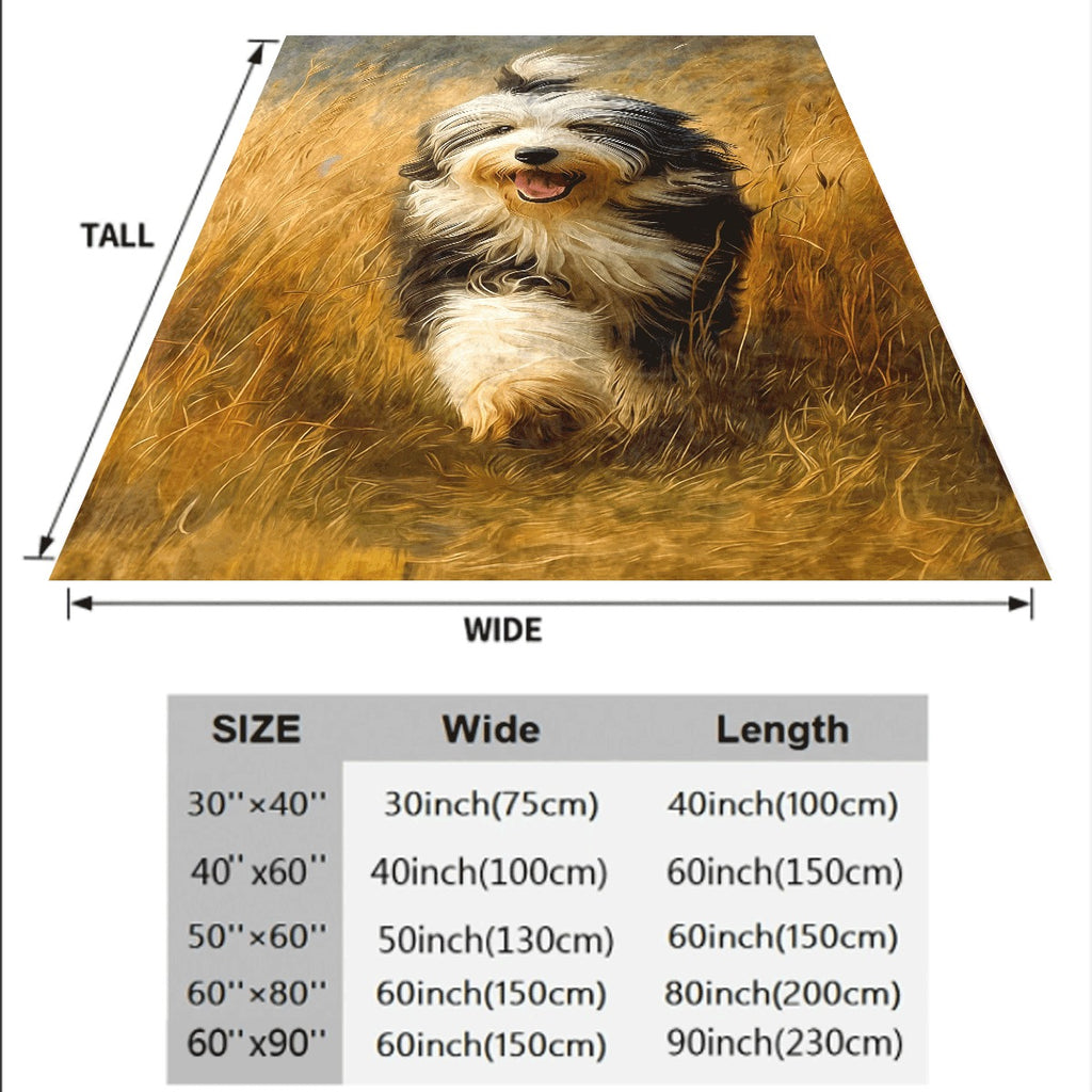 1pc Blanket Soft Single Sided Printed Blanket, A Happy and Smiling Bearded Collie Dog, Suitable for Napping, Camping, and Traveling, AH812BYE1904