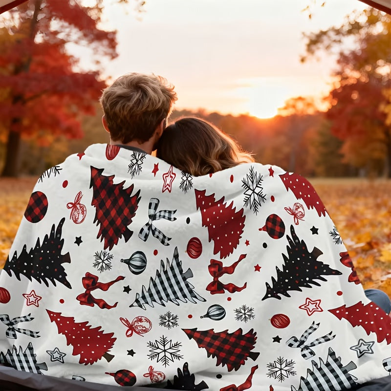 Red And Buffalo Leather Design Tree Blanket - a Soft Fleece Blanket Suitable for All Seasons, with Festive Christmas Tree And Snowflake Patterns, in Red And, Perfect for Beds, Offices, And Travel