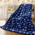 1pc Winter Snowflake Flannel Blanket Navy Blue with White Snowflake Pattern Soft Cozy All-Season Throw for Sofa Winter Home Decor Warm Flannel Fabric for Snuggling