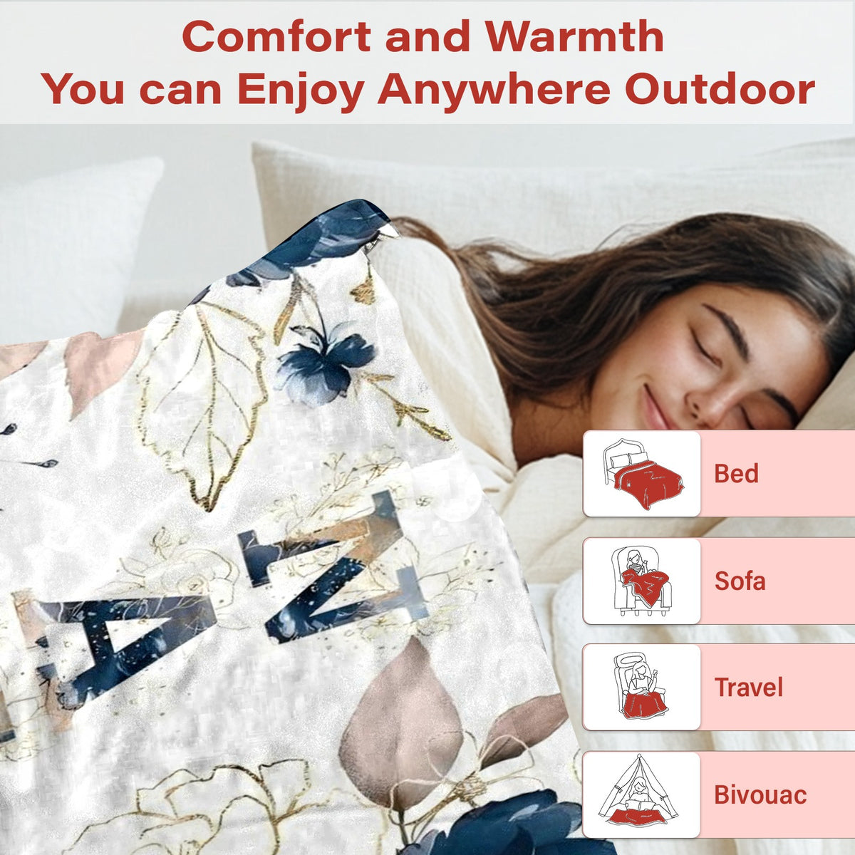Floral Nana Soft Warm Flannel Blanket - Elegant Multi-Color Floral Bedspread, Suitable for Sofa, Bed, Living Room Comfortable Bed Cover, Machine Washable, Christmas And Autumn Decoration
