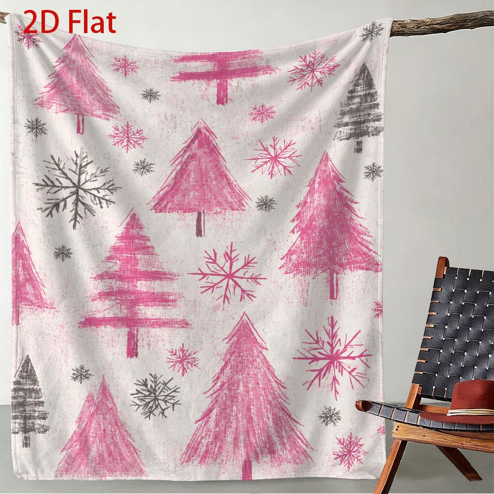 Comfort Blanket, Pink Christmas Tree Snowflake Print, Soft Blanket, Suitable for Sofa Living Room, Winter Holiday Decoration