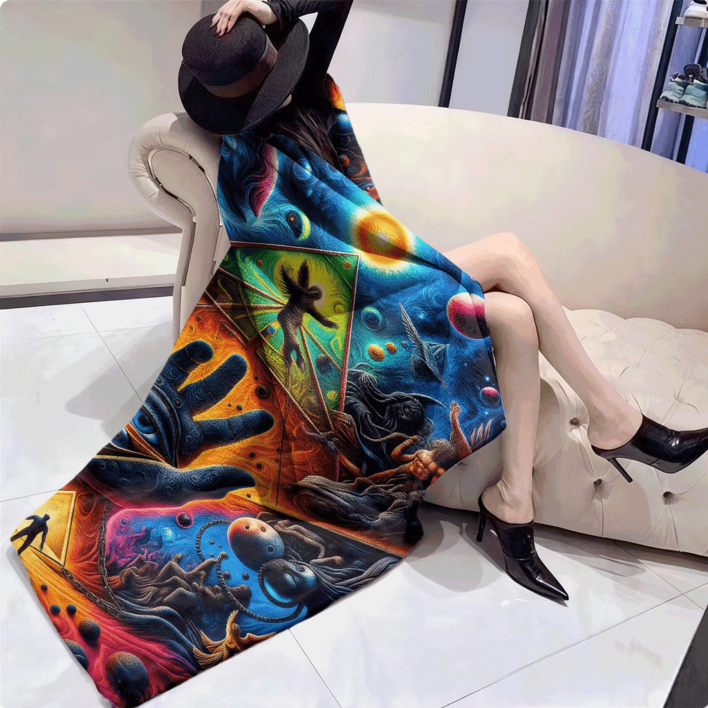 1pc Psychedelic Space Vision Flannel Blanket Trippy Hand Eye Pyramid Art Cosmic Astral Graphic Print Soft Warm Sofa Throw for Dreamers & Psychedelic Enthusiasts