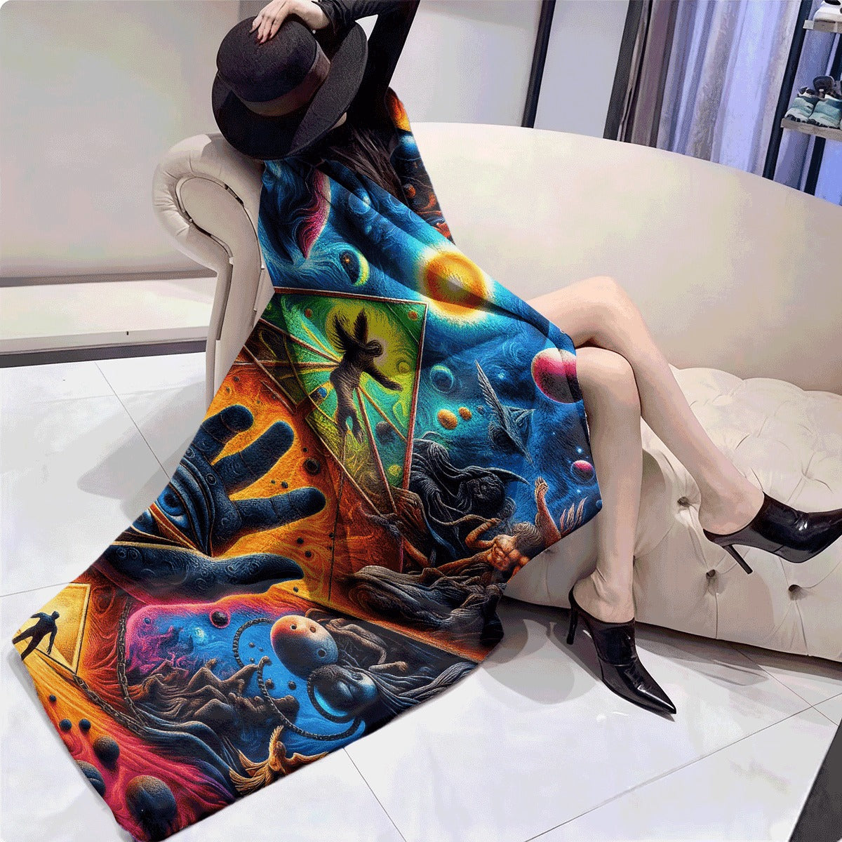 1pc Psychedelic Space Vision Flannel Blanket Trippy Hand Eye Pyramid Art Cosmic Astral Graphic Print Soft Warm Sofa Throw for Dreamers & Psychedelic Enthusiasts