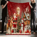 1pc Santa Claus And Reindeer Snowman Theme Red Flannel Blanket, Soft Comfortable Warm, Festive Design, All-Season Blanket, Warm Cover, Multiple Sizes Available, Suitable for Living Room Sofa, Bedroom, Reading Corner, Holiday Parties