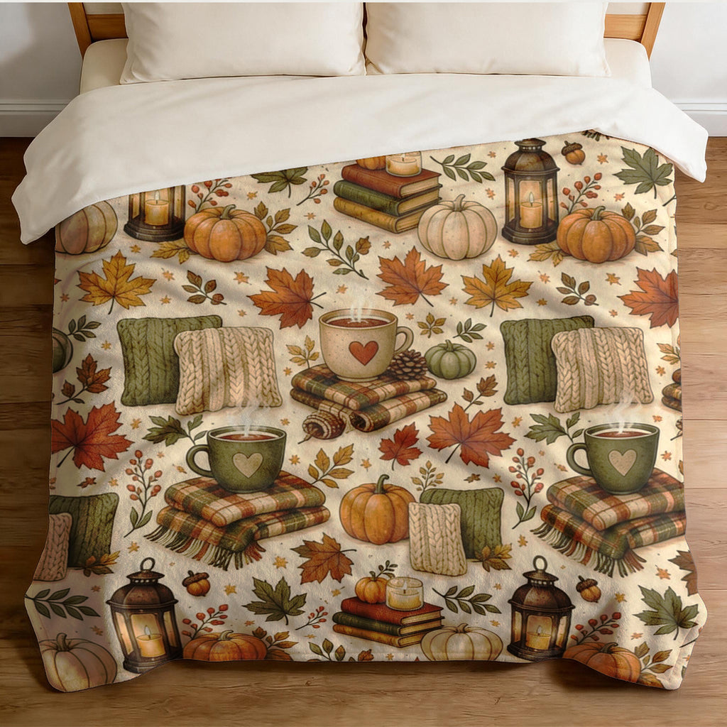 1pc Autumn Pumpkin Coffee Lantern Blanket, Maple Leaf Themed Flannel Blanket - Large Size, Soft, Lightweight, and Warm, Suitable for All Seasons - Perfect for Bed, Sofa, Office, Camping, and Travel - The Best Choice for a Blanket, a Perfect Gift