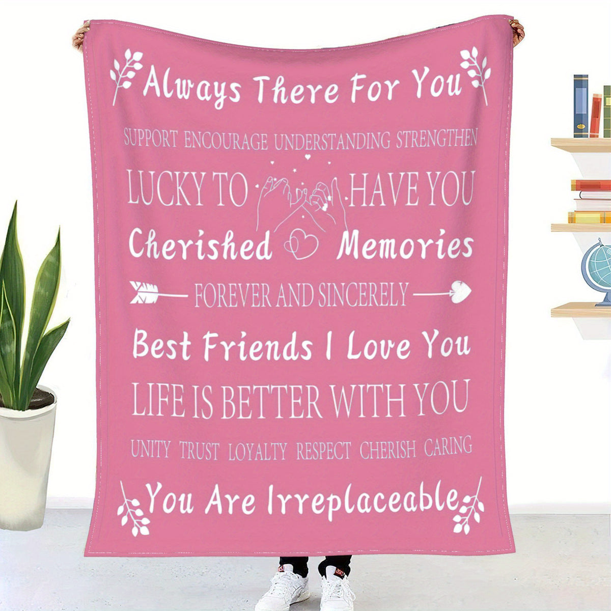 1pc Best Friend Text Pattern Throw Blanket, Birthday Gifts for Women, Unique Female Friendship Gifts for Bestie, Throw Blanket for Bed Sofa Couch, 50*60in