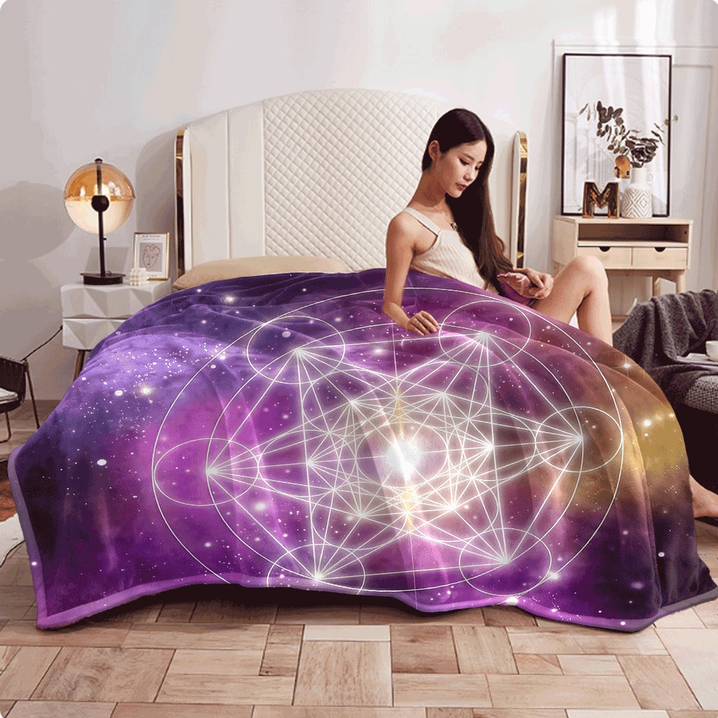 1pc Mysterious Symbol Metatron Cube Print on Galaxy Background, Four Seasons Universal, Lunch Break Office Small Throw Blanket, Home Blanket, Gift for Family and Friends