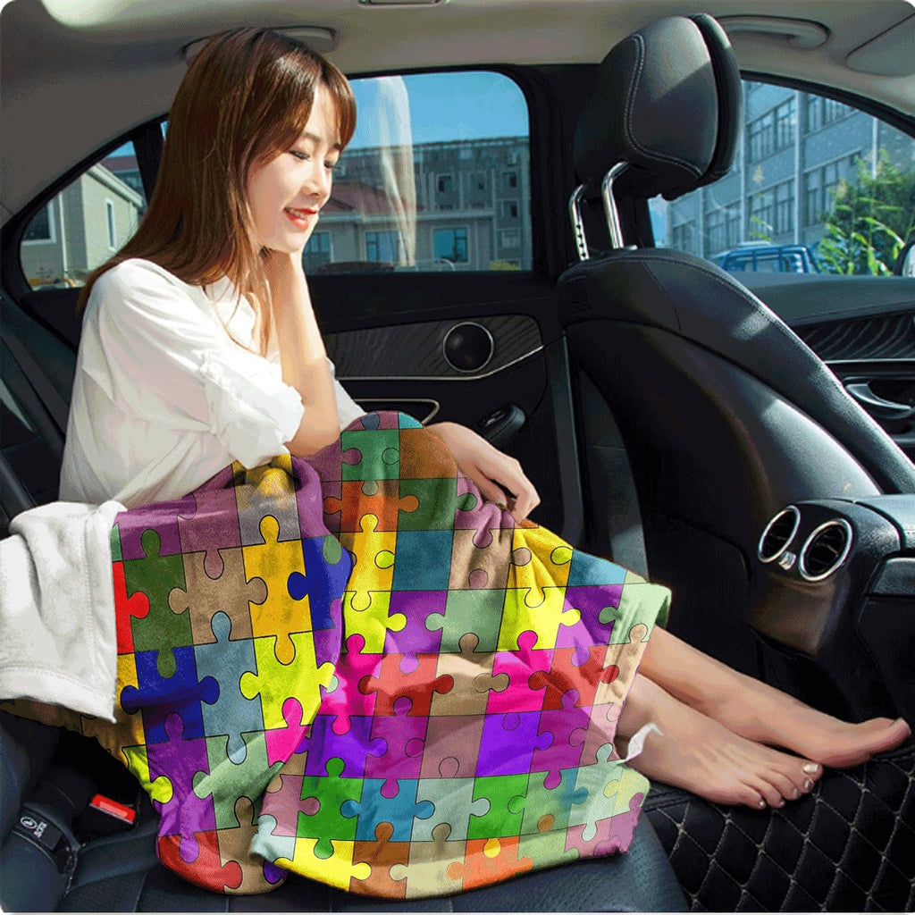 One Colorful Puzzle Design Flannel Blanket, Soft And Versatile, Perfect for Use on a Sofa, During Camping, While Traveling, Or As a Gift, Featuring Bright Mixed Colors for Year-Round Comfort