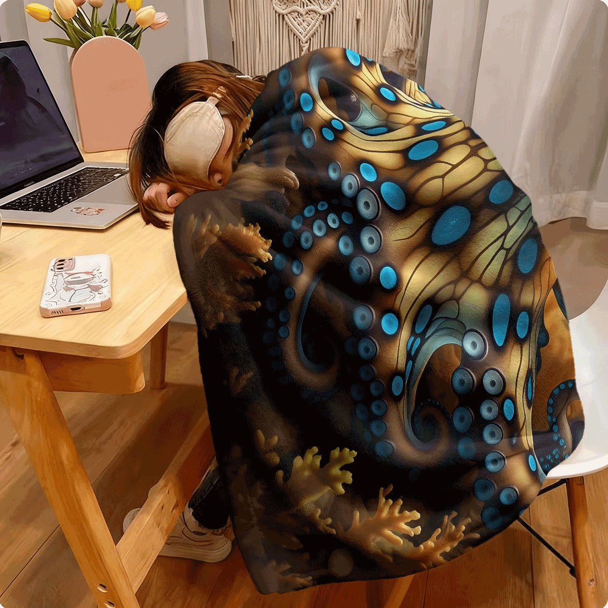 1pc Cozy Flannel Blanket with Cute Octopus & Soft Plush Spread All-Season Warmth & S Couch Travel Machine Washable Golden & Brown Animal Print (Cheapest Per-use) Spread or T
