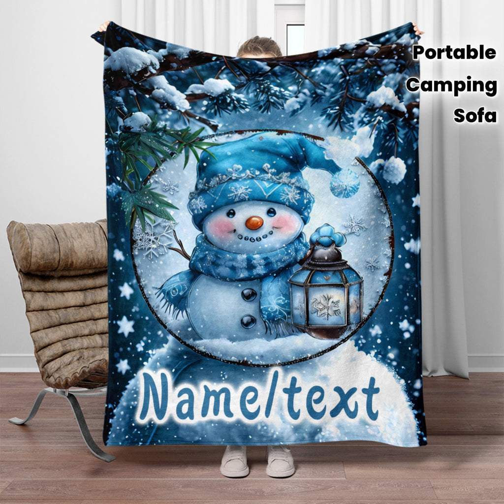 1pc Snowman And Lantern Blue Theme Flannel Oversized Blanket, Winter Holiday Decor Design, Large Plush Throw, Suitable for Festive Home Decoration, Balcony Leisure, Reading Time