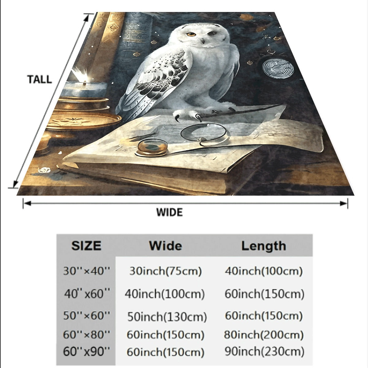 1pc Soft Flannel Blanket with Magical White Owl & Vintage Book Design Cozy Warm Fabric for Sofa Mystical Theme Decor Perfect for Fantasy Lovers All-Season Comfort