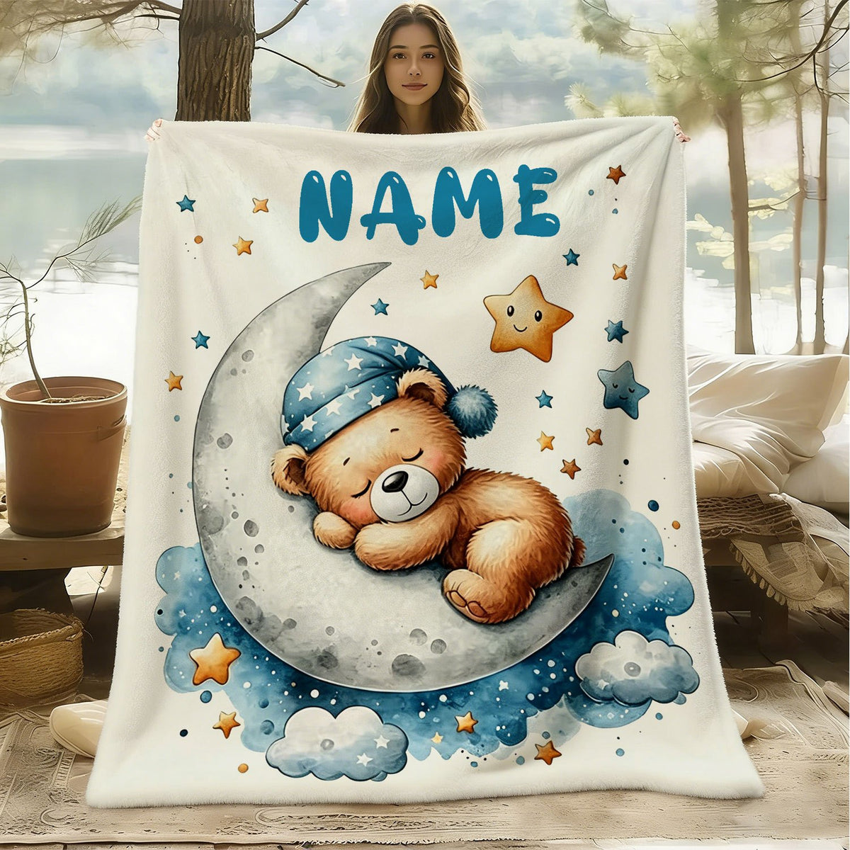 1pc Personalized Bear-Shaped Blanket Suitable for - Use - Custom Name/Text/Animal Print, Cozy Gift for &, Bedspread, Hand Washable Teddy Bear Blanket for Birthdays, Camping, and Decor