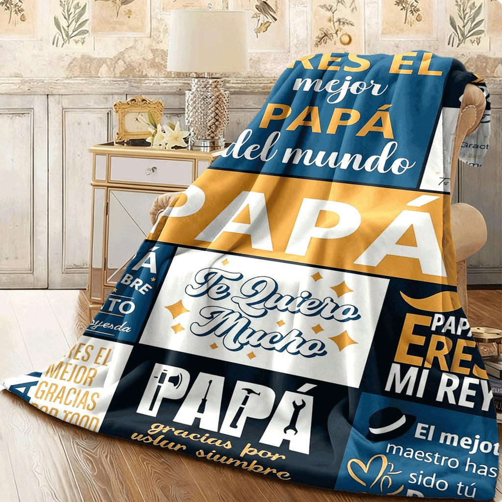 1pc Father'S Day Themed Flannel Throw Blanket with Spanish Papa Quotes And Heartfelt Messages Cozy Soft Flannel Material Perfect Gift for Dad Stylish Decor for Couch Sofa