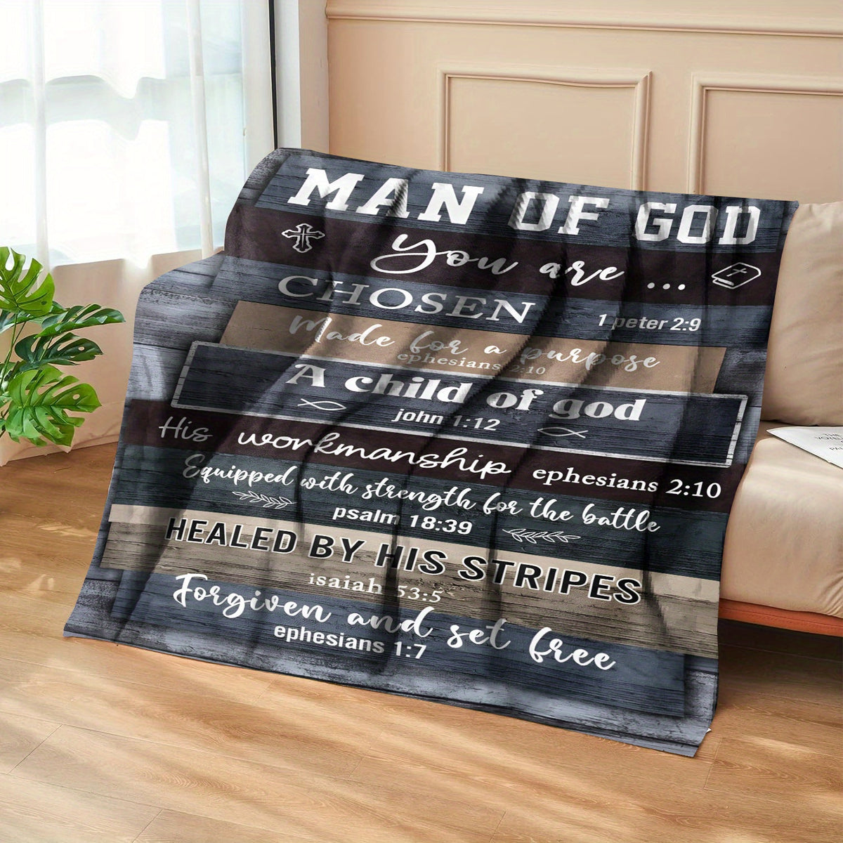 Inspirational Bible Verses Throw Blanket, Soft Flannel, Multi-Season, Vintage Style, Polyester, Digital Print, 200-250g Fabric, Versatile for Sofa, TV, Bed- No Embellishments