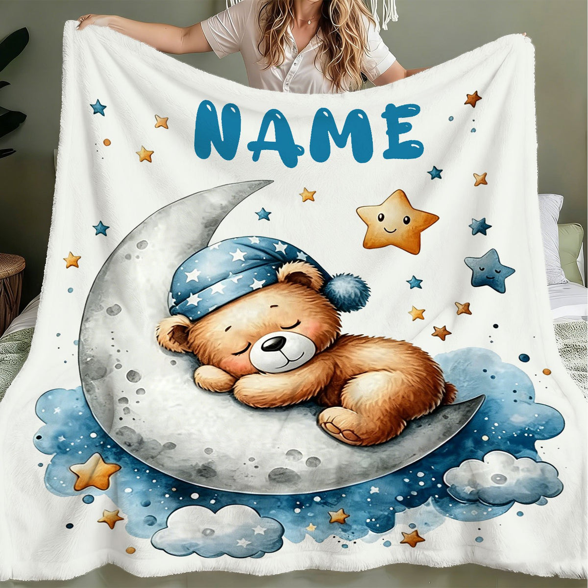 1pc Personalized Bear-Shaped Blanket Suitable for - Use - Custom Name/Text/Animal Print, Cozy Gift for &, Bedspread, Hand Washable Teddy Bear Blanket for Birthdays, Camping, and Decor
