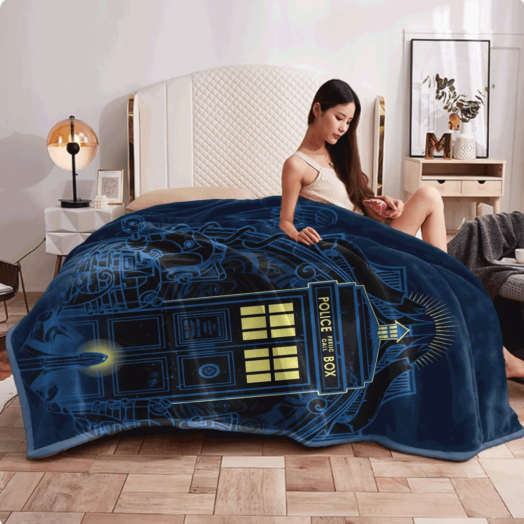 1pc Digital Print TARDIS Art Throw Blanket Soft Flannel Fleece Non- Polyester Fabric Anime Theme Glam Style All-Season Comfort for Sofa Office Camping & Travel Creative Pattern