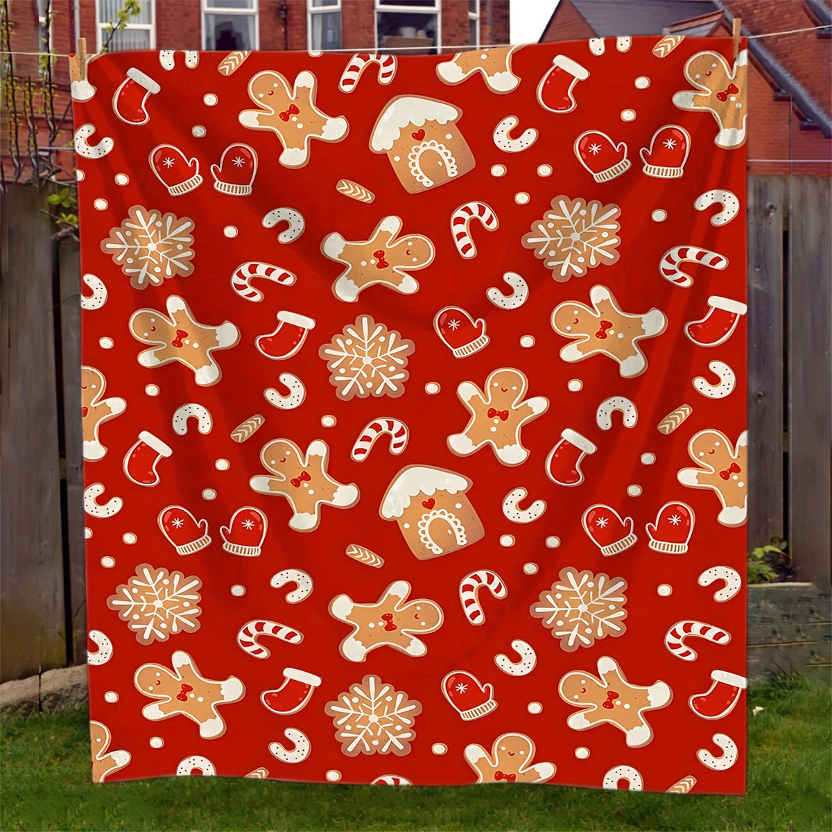 1pc Christmas Gingerbread Print Blanket, Festive Cozy Throw Blanket, Super Warm Soft and Comfortable Flannel Blanket, Multiple Sizes Available, Suitable for Living Room, Bedroom, Sofa, Bedside