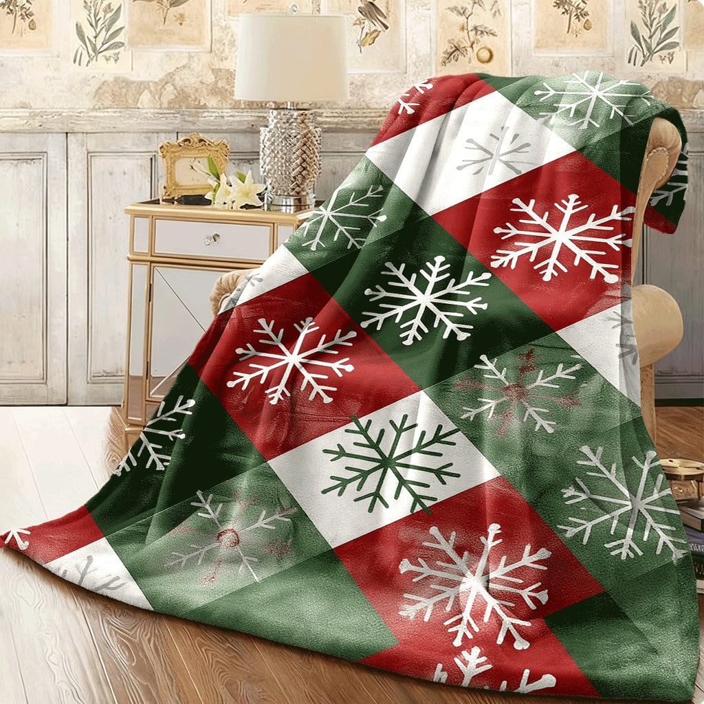 1pc Cozy Christmas Blanket with Red & Green Argyle Snowflake Pattern Soft Flannel Throw for Home, Travel, Camping, and Holiday Gifts for Family & Friends, Christmas Throw Blanket
