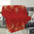 1pc of Golden Snowflake and Star Pattern Christmas-themed Flannel Blanket, Soft, Comfortable, and Warm, with a Red Design. A Four-season Universal Blanket and Warm Throw Blanket, Available in Multiple Sizes. Suitable for Living Room Sofas