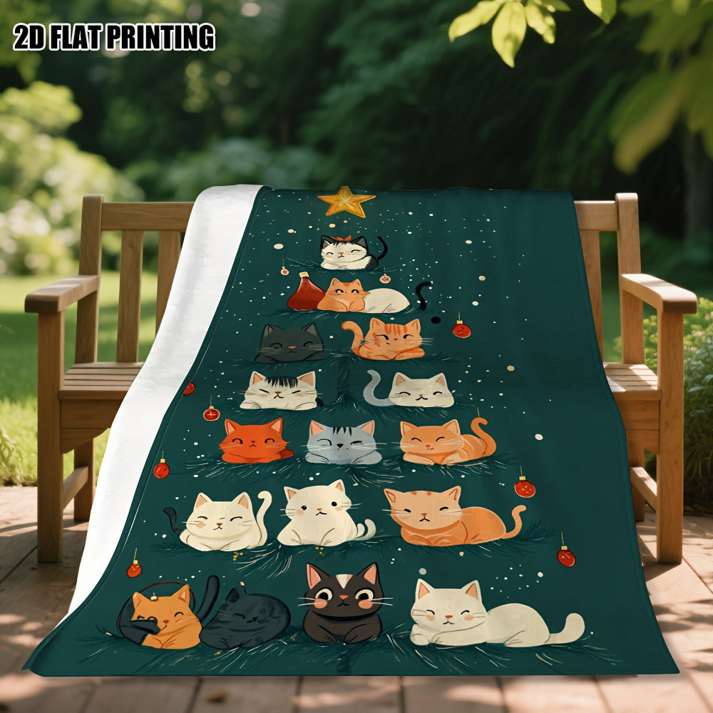 Christmas-Themed Cat Blanket, Comfortable Throw Blanket, Perfect for All Seasons, Ideal for Halloween And Christmas