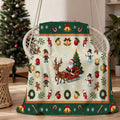 1pc, Santa Claus Sleigh and Reindeer Pattern Flannel Blanket with Green Border Design, Soft, Comfortable, and Warm, Winter Thermal Throw Blanket, Suitable for Living Room Sofas, Bedroom Sofa, Reading Areas, Rest Areas, and Holiday Decorations