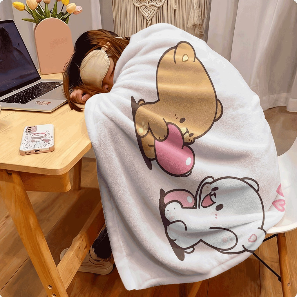 1pc Bubu & Dudu Cartoon Bear Couple Flannel Throw Blanket Soft Warm All-Season Digital Print Blanket for Sofa Travel Camping Office Cozy Gift for Family & Friends And Sofa Throw Pla