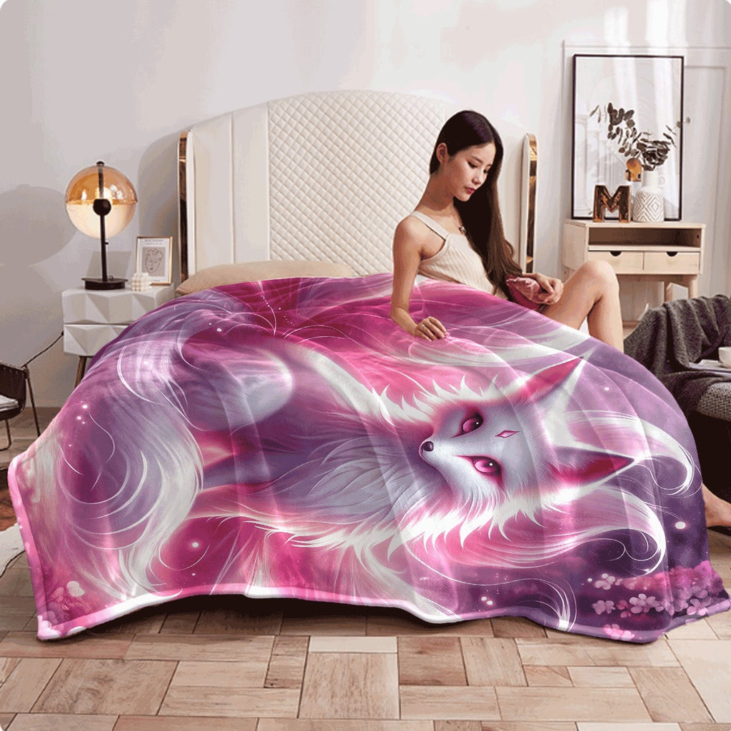 1pc Charming Nine-Tailed Fox Flannel Throw Blanket Soft Lightweight And Allergy-Friendly for Couch Camping And Travel Perfect Gift for Friends And Family