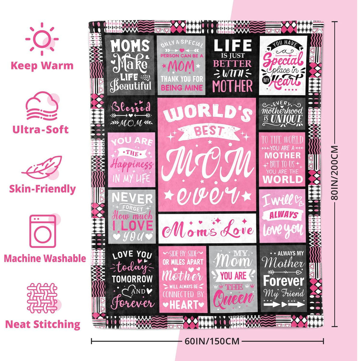 Moms Christmas Birthday Gifts- Best Mom Ever Gifts- Valentines Day Mothers Day Birthday Blanket Present for Mother from Daughter Son- Dear Moms Throw Blanket 60x80