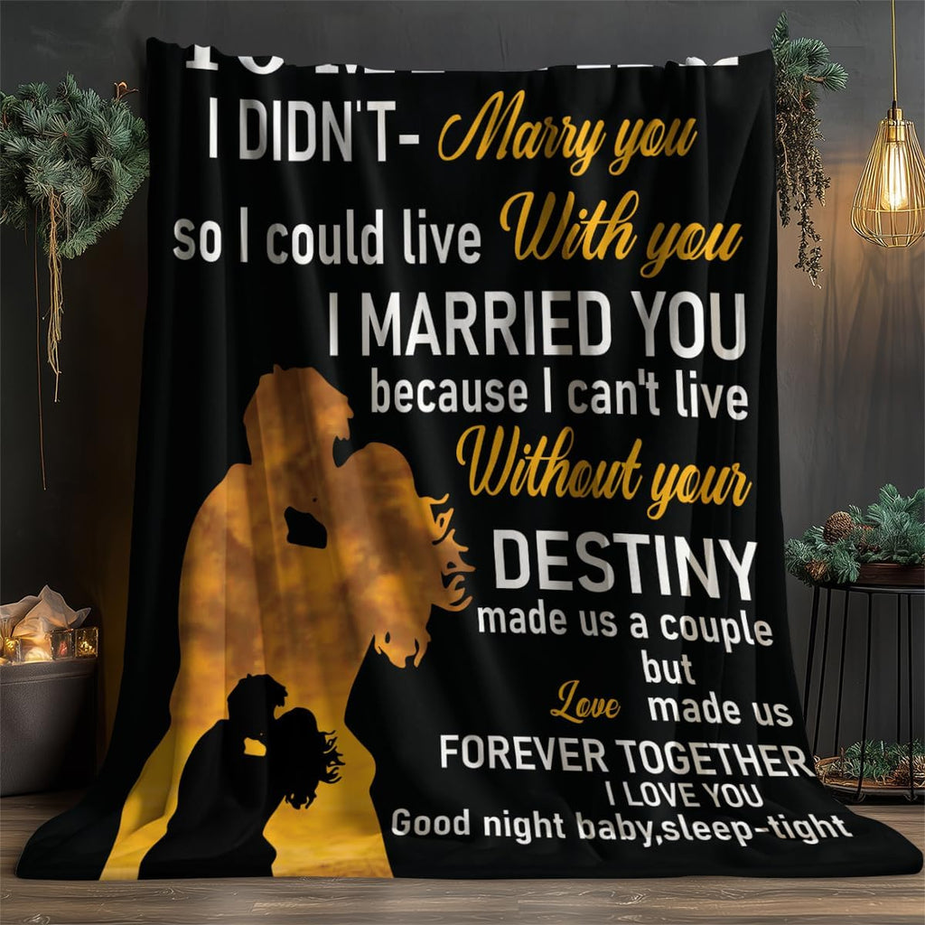 to My Wife Blanket Can't Live Without You Gift with Love Message Black and Golden Design Romantic Anniversary Valentines Present for Wife from Husband Emotional Love Throw 100% Flannel 50 X 40 Inches