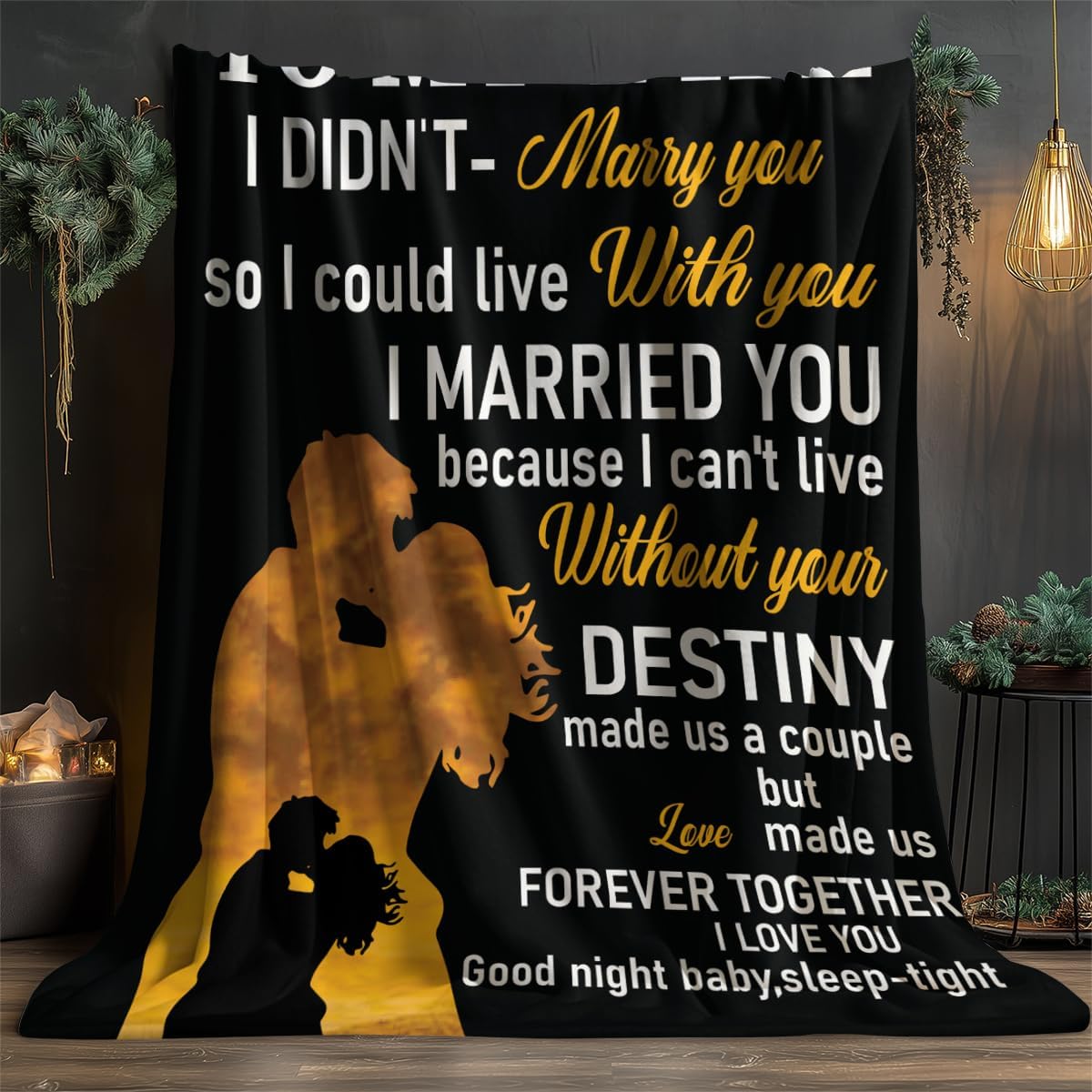to My Wife Blanket Can't Live Without You Gift with Love Message Black and Golden Design Romantic Anniversary Valentines Present for Wife from Husband Emotional Love Throw 100% Flannel 50 X 40 Inches