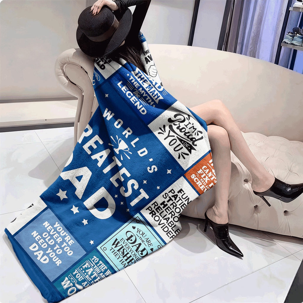 1pc World'S Greatest Dad Flannel Blanket Soft, Cozy Throw with Fun Heartfelt Messages for Fathers Day, Birthday, Or Any Occasion, Blue with Star Borders, Perfect for Sofa Or TV Time, Dad Blanket
